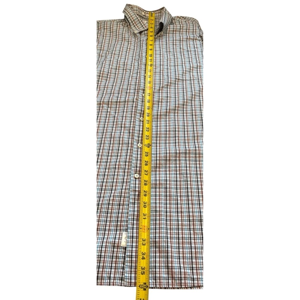 Peter Millar Mens XXLarge/ Tall Button Down Shirt Blue Brown Plaid Long Sleeve - Picture 7 of 7
